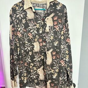Magnolia Pearl Black and Cream Rabbit Floral blouse